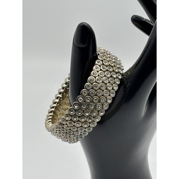Vintage Suzanne Somers Collection Pave Crystal Silver Tone Flex Cuff Bracelet - Picture 3 of 16